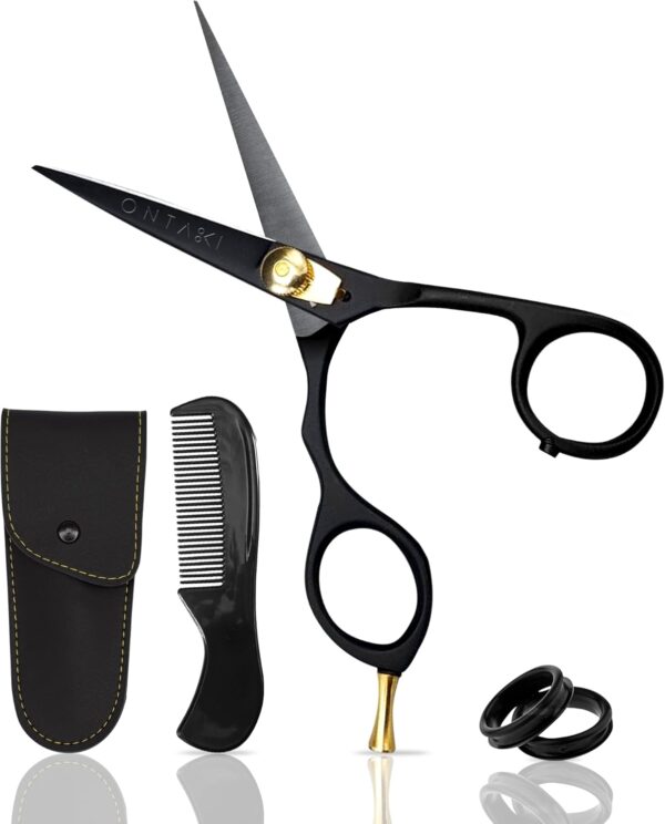5.5” Japanese Steel Beard & Mustache Scissors – Left-Handed, Ergonomic, with Comb & Pouch