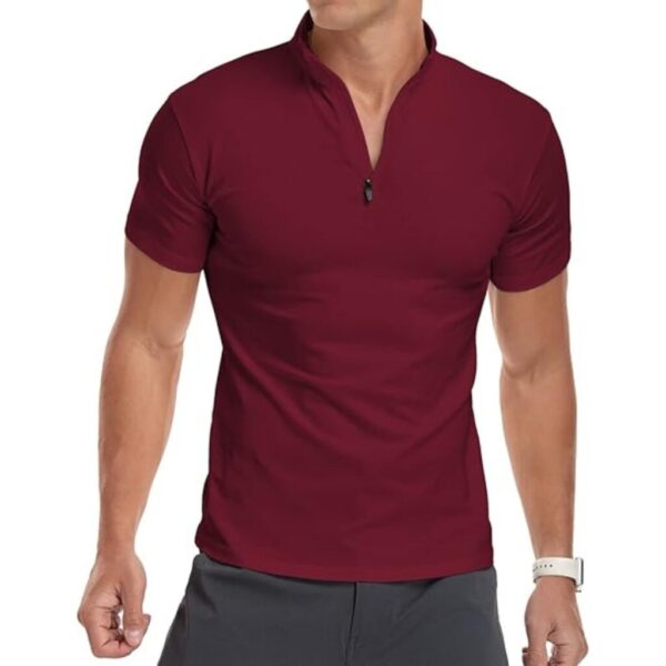 Men's Quarter-Zip Polo Shirt – Slim Fit Cotton, Mock Neck, Long/Short Sleeve