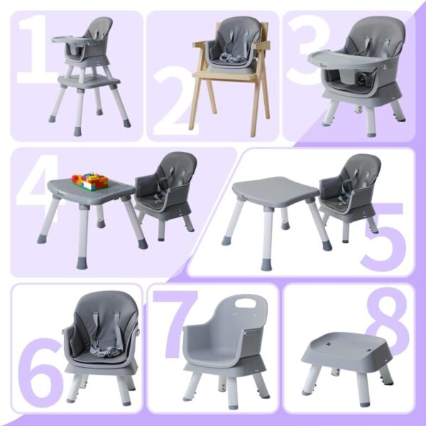 Grey 8-in-1 Convertible Baby Highchair and Table Set - Image 2