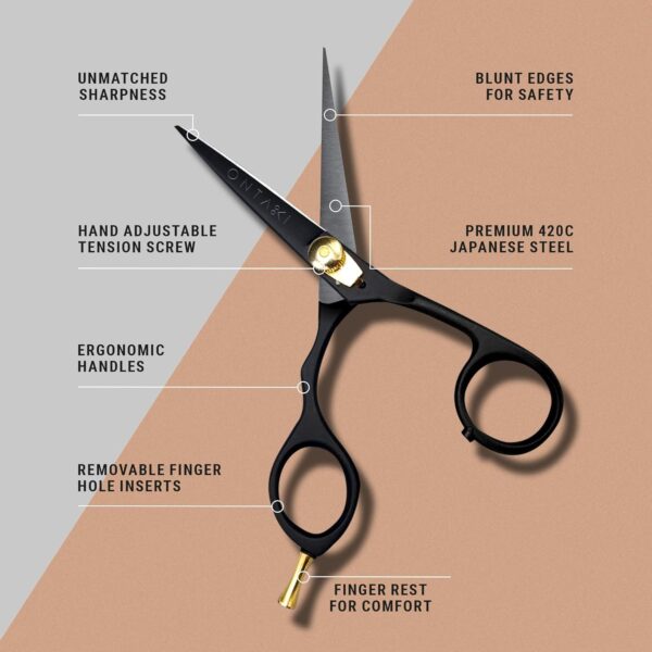 5.5” Japanese Steel Beard & Mustache Scissors – Left-Handed, Ergonomic, with Comb & Pouch - Image 2