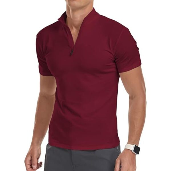 Men's Quarter-Zip Polo Shirt – Slim Fit Cotton, Mock Neck, Long/Short Sleeve - Image 2