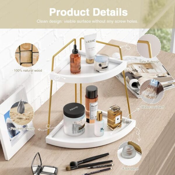 White & Gold 2-Tier Shelf for Kitchen & Vanity Storage - Image 5