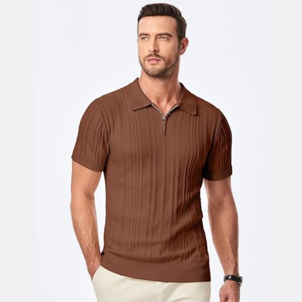 Men's Classic Fit Short Sleeve Polo Shirt with Zipper - Image 3