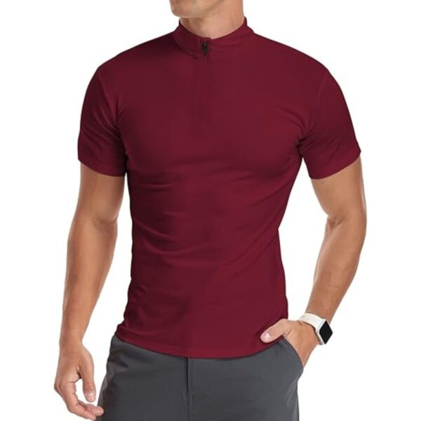 Men's Quarter-Zip Polo Shirt – Slim Fit Cotton, Mock Neck, Long/Short Sleeve - Image 3