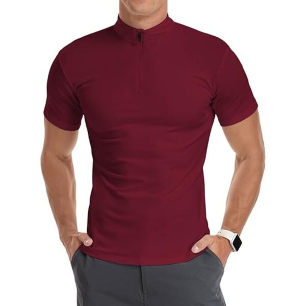 Men's Quarter-Zip Polo Shirt – Slim Fit Cotton, Mock Neck, Long/Short Sleeve - Image 4