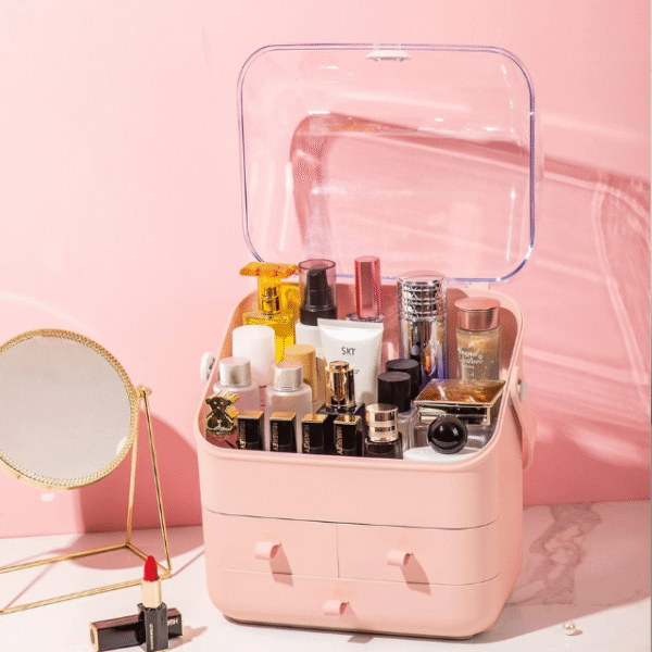 Waterproof & Dustproof Pink Cosmetic Organizer Box - Image 4