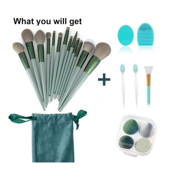 Makeup Brushes Set – (Green, 22 Piece Set) - Image 6