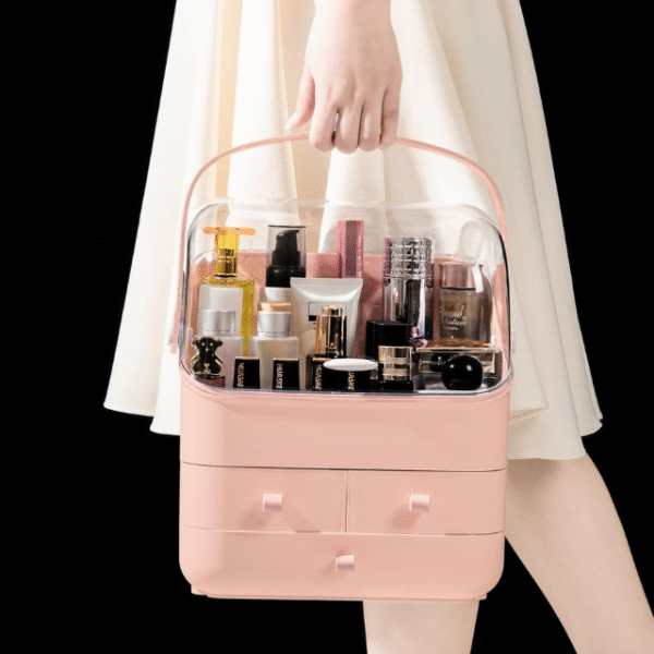 Waterproof & Dustproof Pink Cosmetic Organizer Box - Image 6