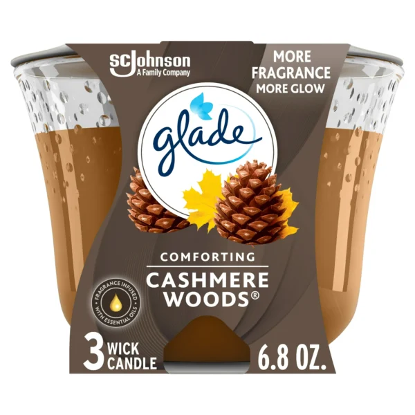 Glade 3-Wick Candle – Comforting Cashmere Woods Scent, 6.8 OZ - Image 2