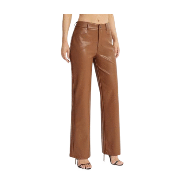 Women’s Faux Leather Straight Wide Leg Pants with Pockets - Image 2