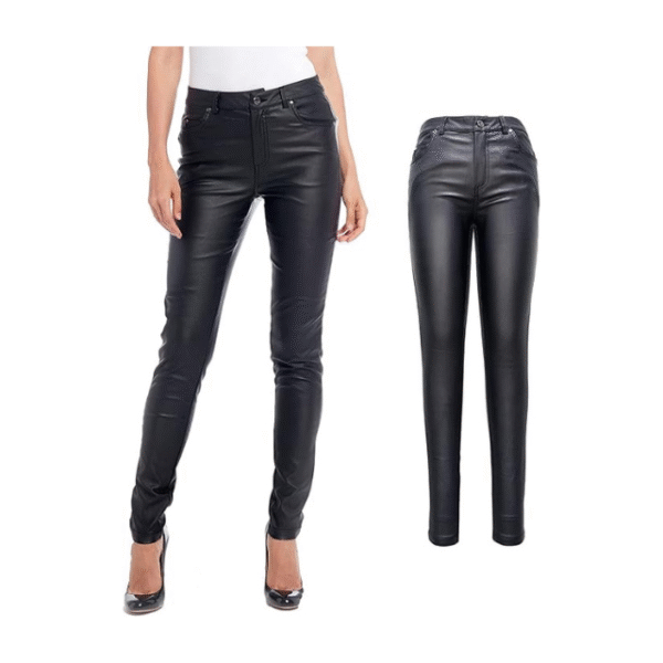 Women’s Stretchy Faux Leather Jeggings with Pockets